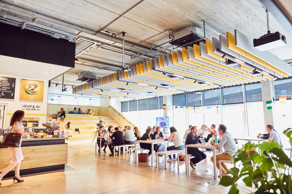 Customers sat in a busy Manchester Science Park cafe