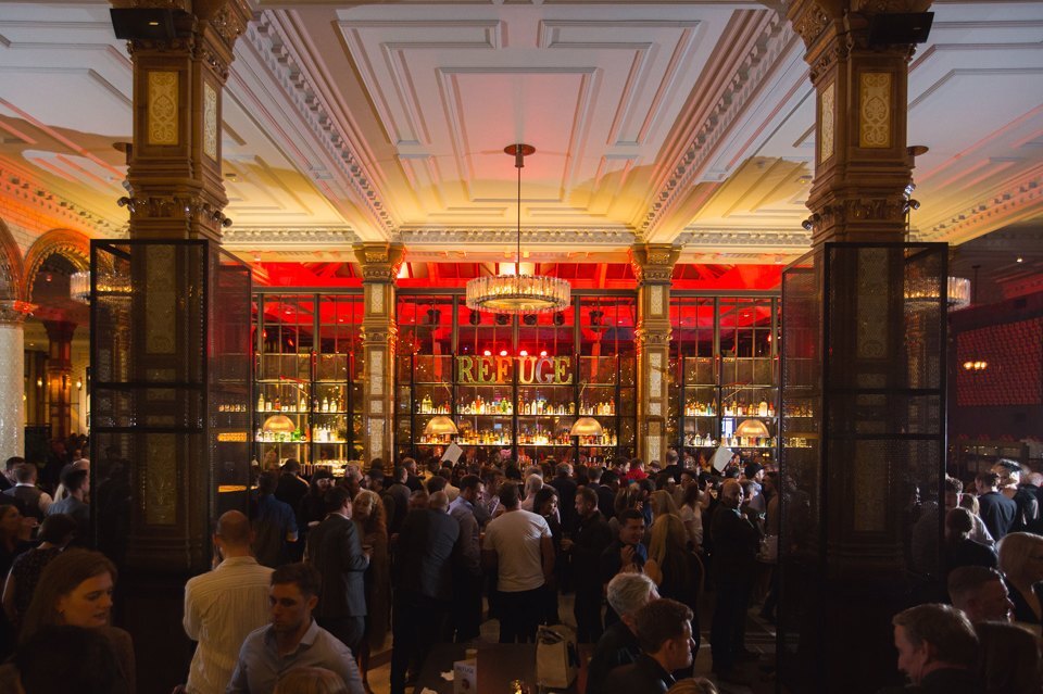 A crowd of people socialising at Refuge, Oxford Road