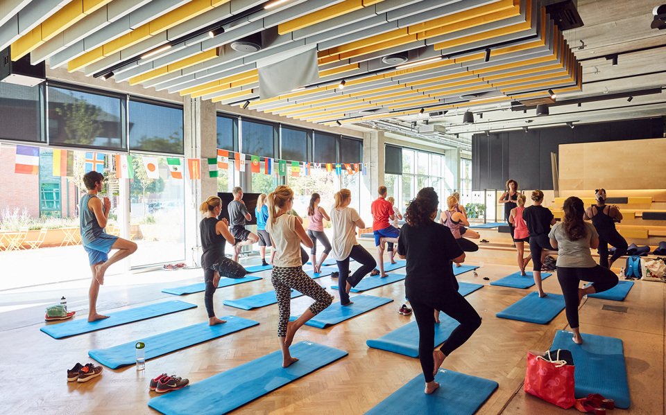 Group of people in a yoga class