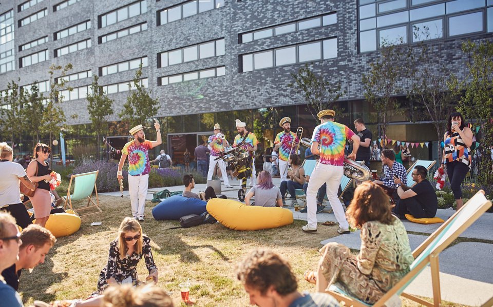 Brass band playing outdoors