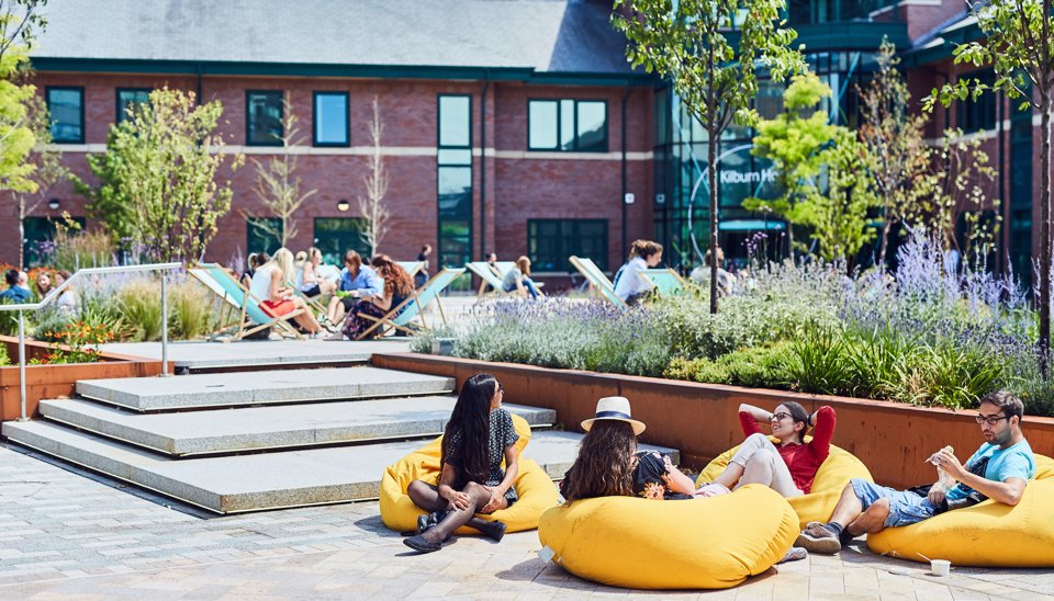 Outdoor seating at Manchester Science Park